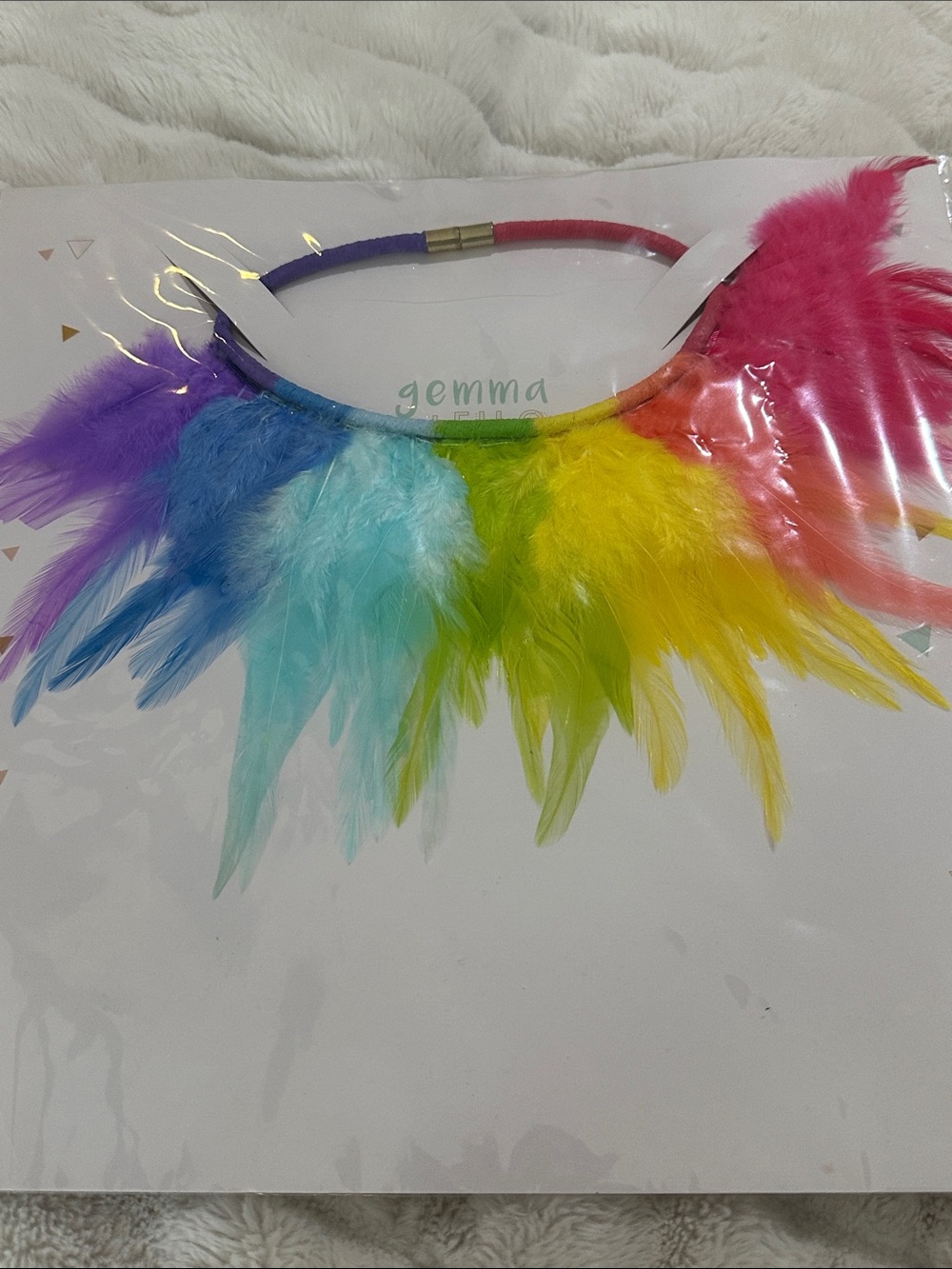 Gemma & Filo Colorful Feather Necklace with Rainbow Feathers 🌈